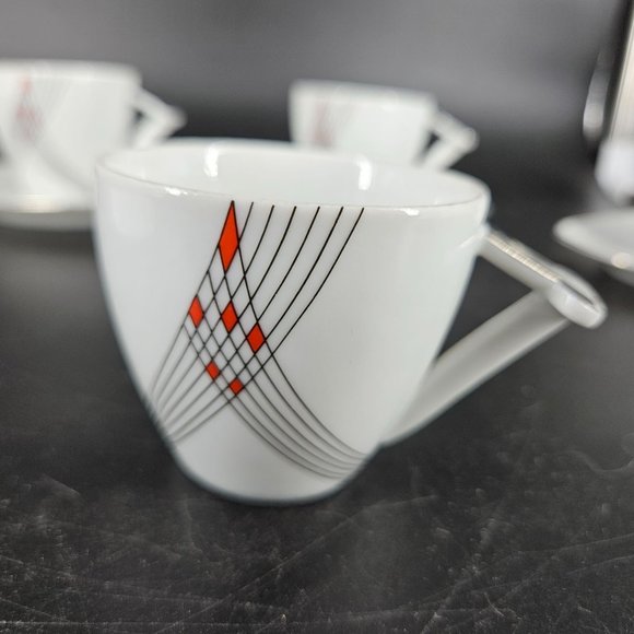 Atelier JM Lasov Delta Pyramid Czech Coffee Tea Mocha Cup Saucer Plate Set of 4 - Picture 3 of 12